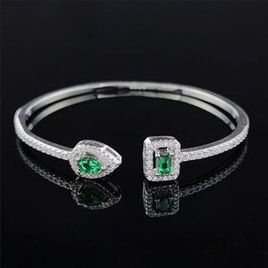 2ct Emerald Gemstone Diamond Bangle Bracelet Womens 925 Silver Jewelry Green ct
